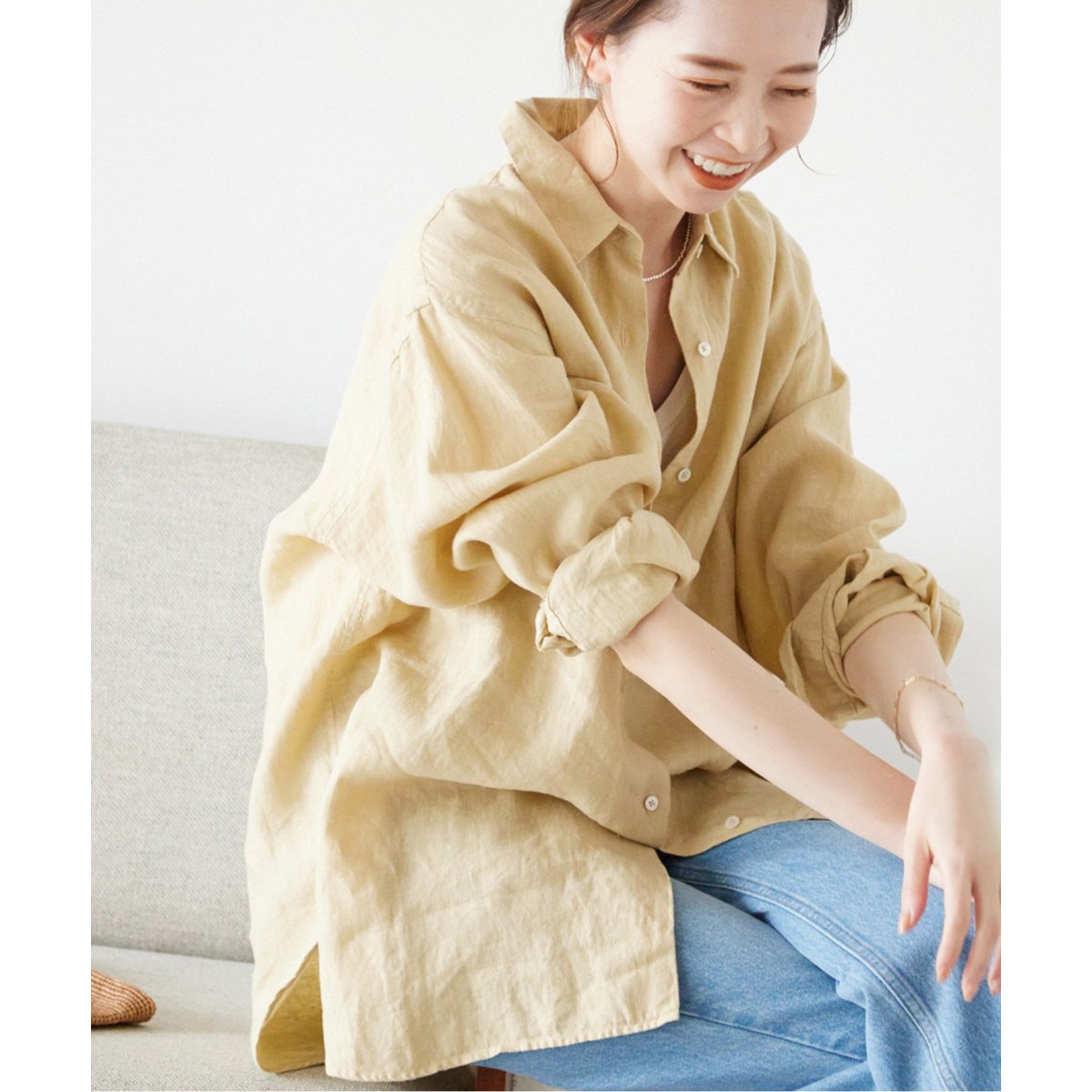 未使用タグ付　スローブイエナリネンフレンチフロントレギュラーシャツ　ピンク SLOBE IENA - 最終値下！リネンフレンチフロントレギュラー