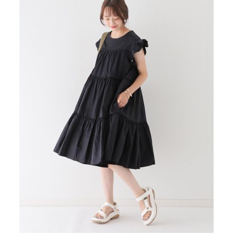 スローブイエナDevotion TWINS 別注ワンピースティアードギャザー黒 