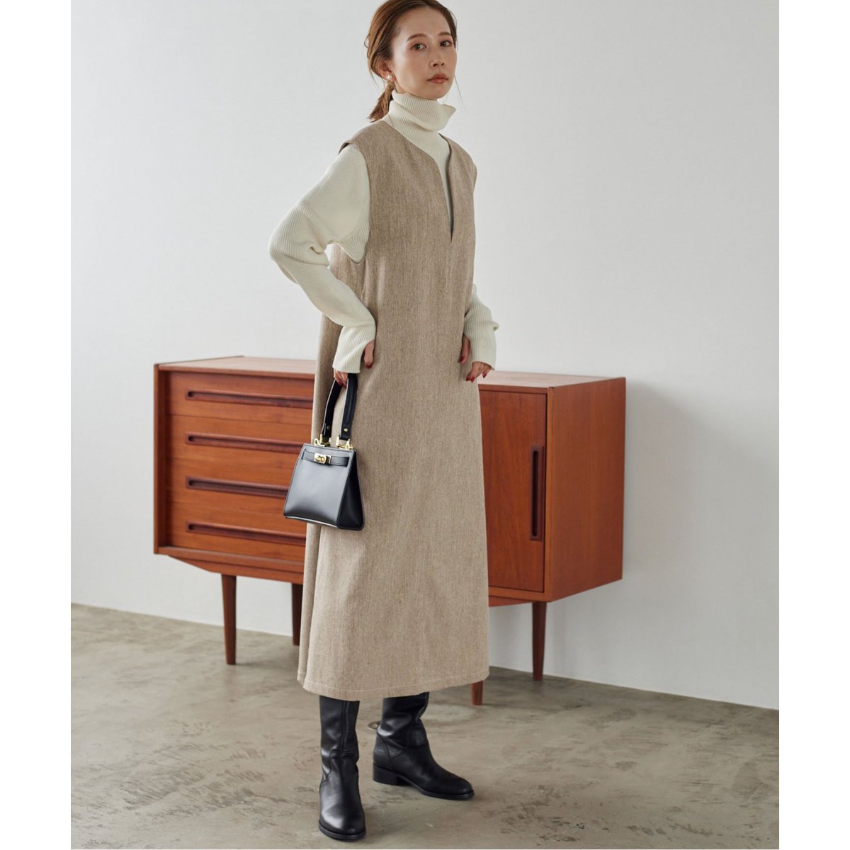 PEヘリンボーンキーネックワンピース | スローブ イエナ(SLOBE IENA