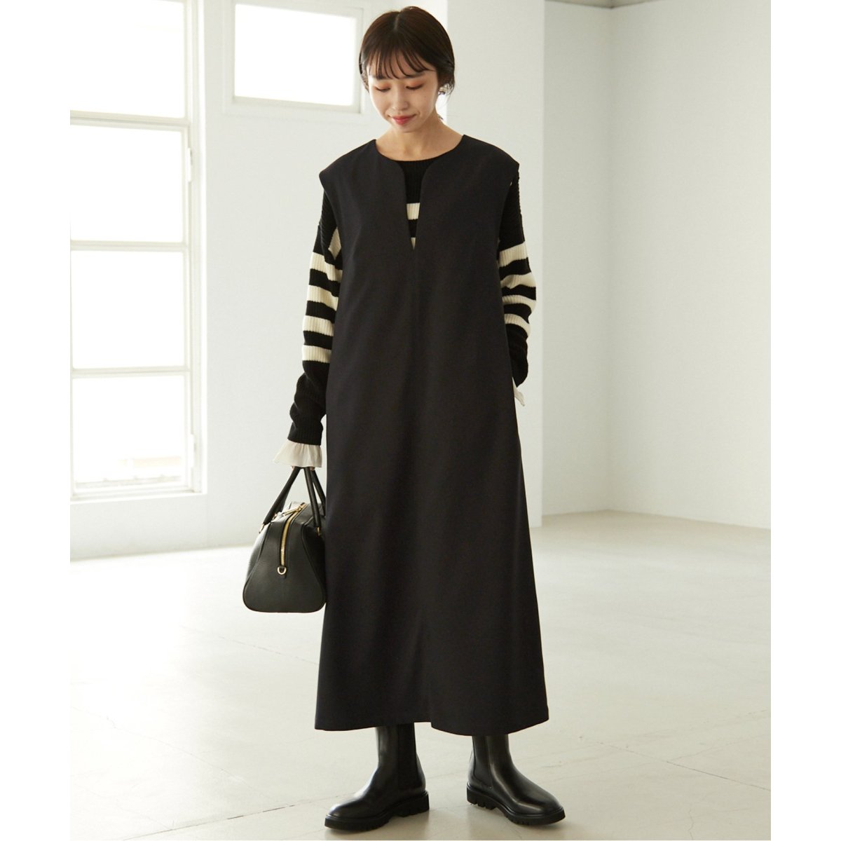 PEヘリンボーンキーネックワンピース | スローブ イエナ(SLOBE IENA