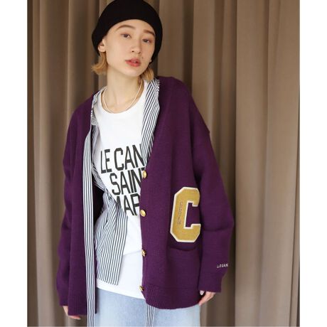 LOGAN Knitting Mills】SLOBE citron.別注スクールワッペンカーディガ 
