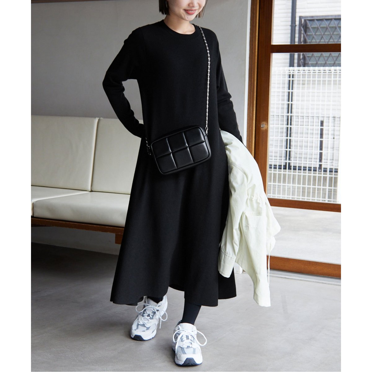 【SLOBE IENA】ウォッシャブルフレアワンピース　ゆったり　ブラック SLOBE IENA（スローブイエナ）の「ウォッシャブルフレア