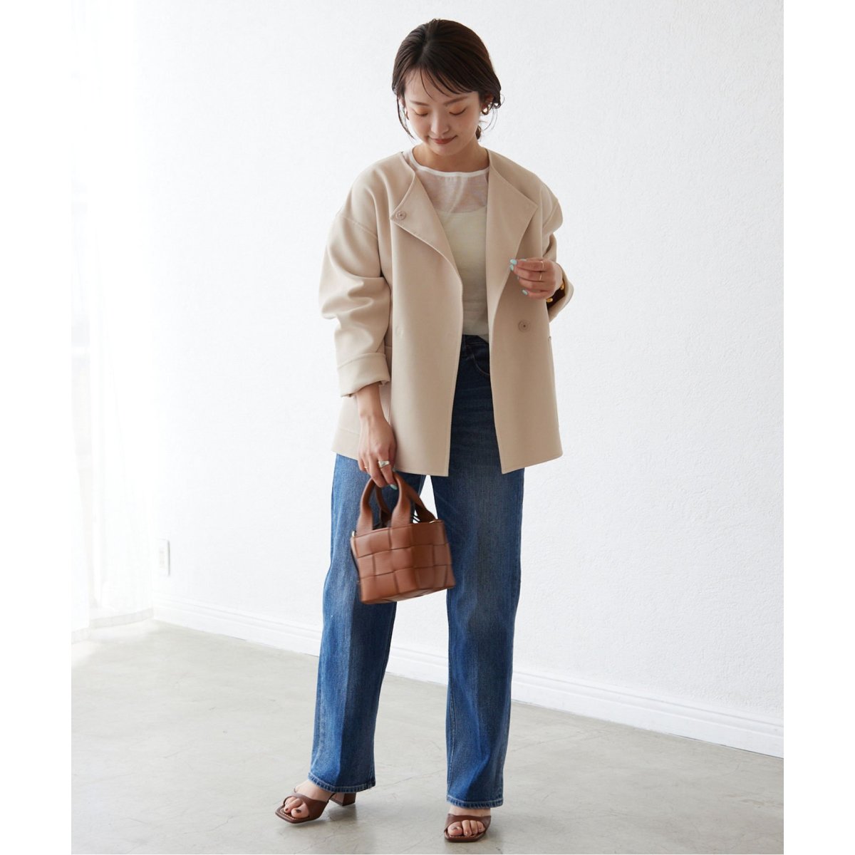 【2023ss】スローブイエナ リバー ノーカラーブルゾン ジャケット ネイビー SLOBE IENA（スローブイエナ）の「リバーノーカラーブルゾン（その他