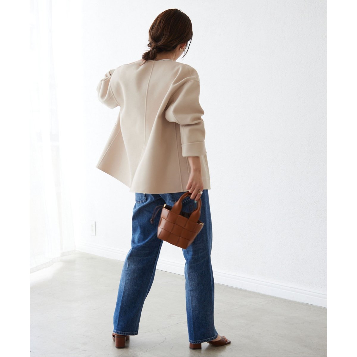 【2023ss】スローブイエナ リバー ノーカラーブルゾン ジャケット ネイビー SLOBE IENA（スローブイエナ）の「リバーノーカラーブルゾン（その他