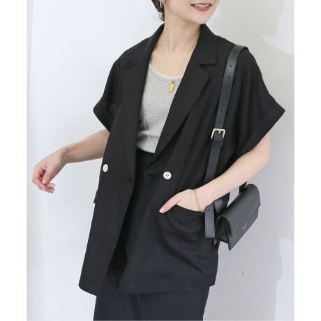 新品・SLOBE IENA リネン混ハーフ スリーブジャケット ブラック 36 