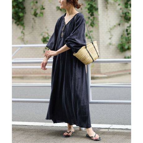 追加》ボリュームスリーブリネンワンピース | スローブ イエナ(SLOBE  