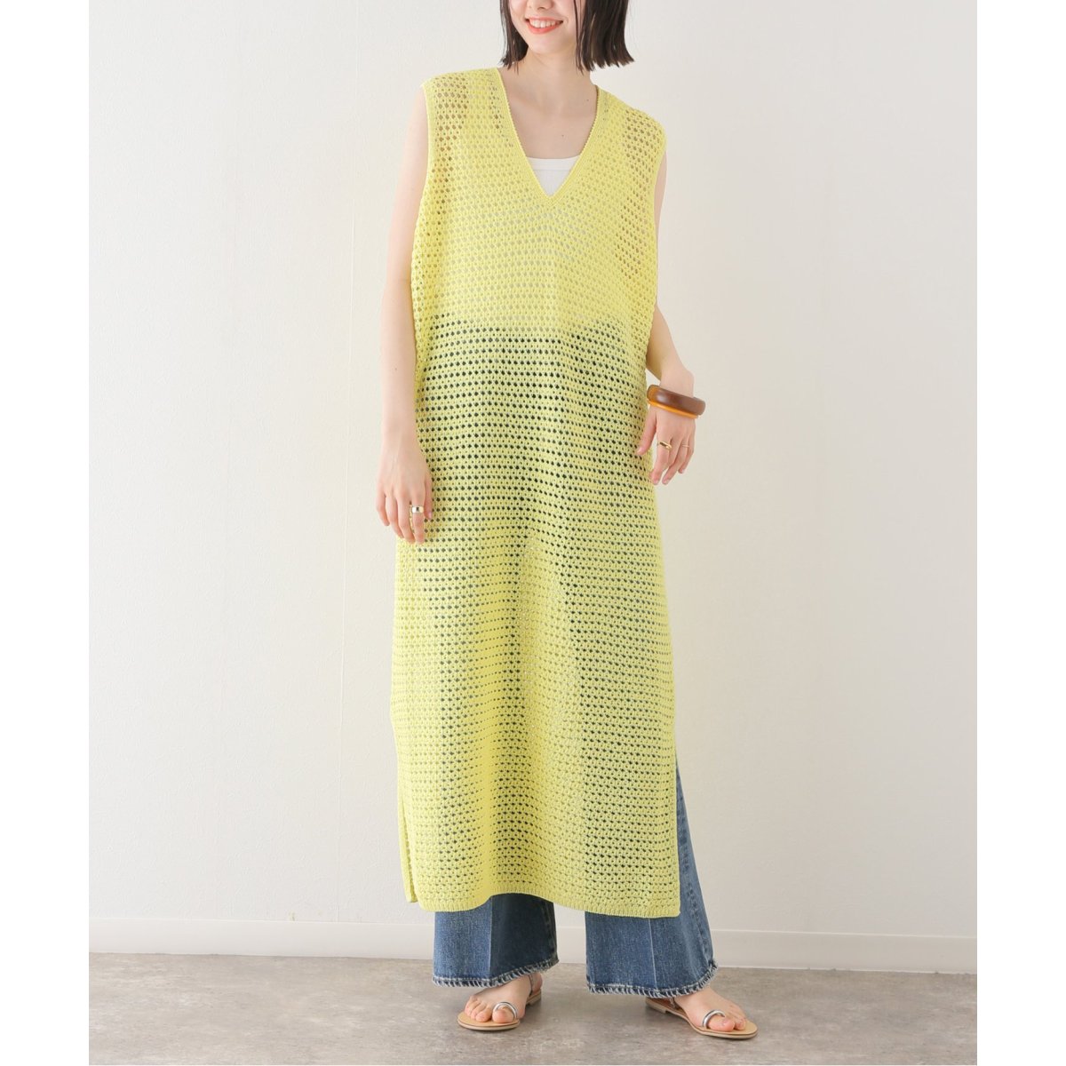 アダワス　CROCHET V-NECK DRESS ワンピース　レイヤード アダワス CROCHET V-NECK DRESS ワンピース レイヤード - メルカリ