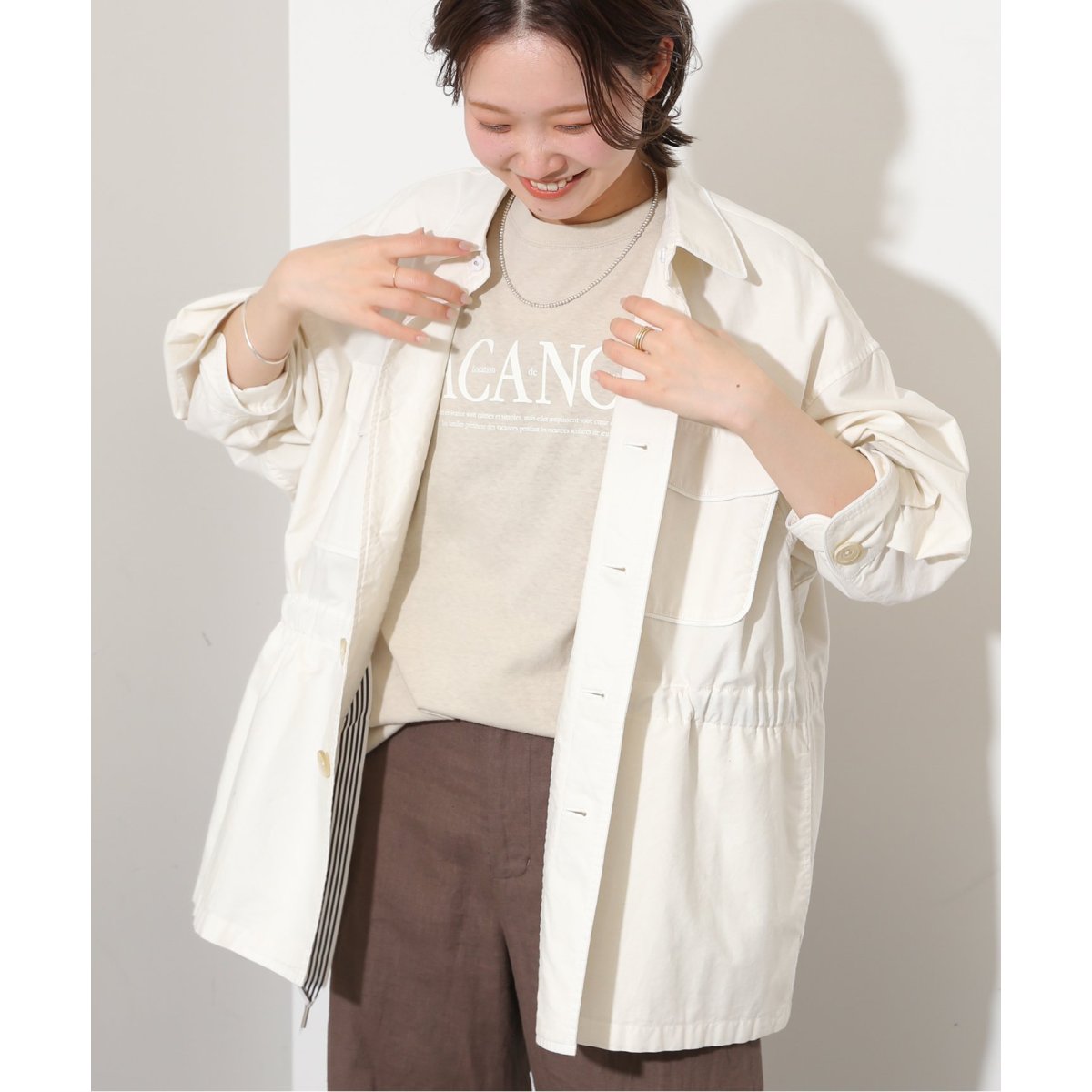 ★スローブイエナ★オックスCPOシャツブルゾン　ホワイト オックスCPOシャツブルゾン | スローブ イエナ(SLOBE IENA