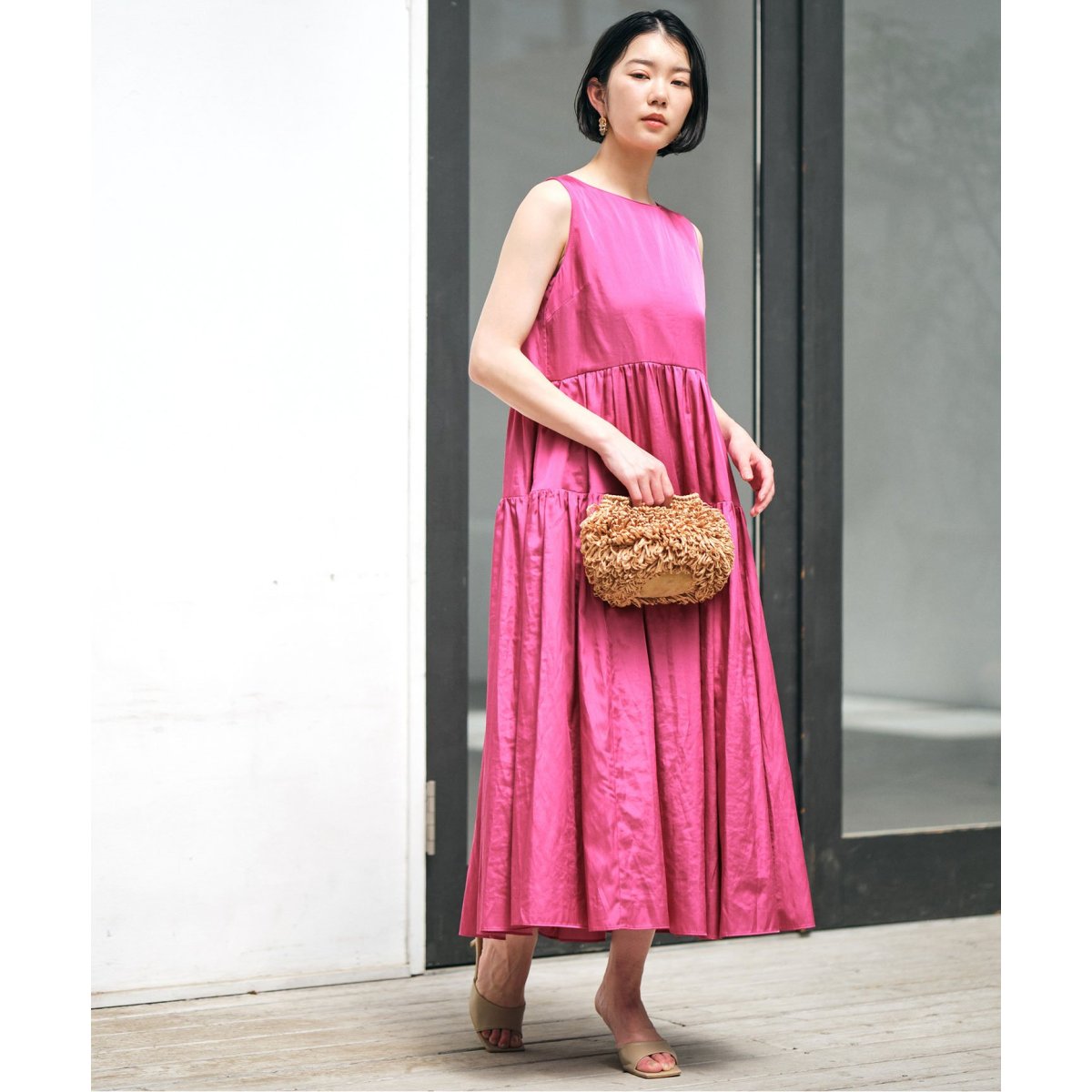SLOBE IENA habi シルクライク ティアード ロングワンピース SLOBE IENA habi シルクライク ティアード ロングワンピース