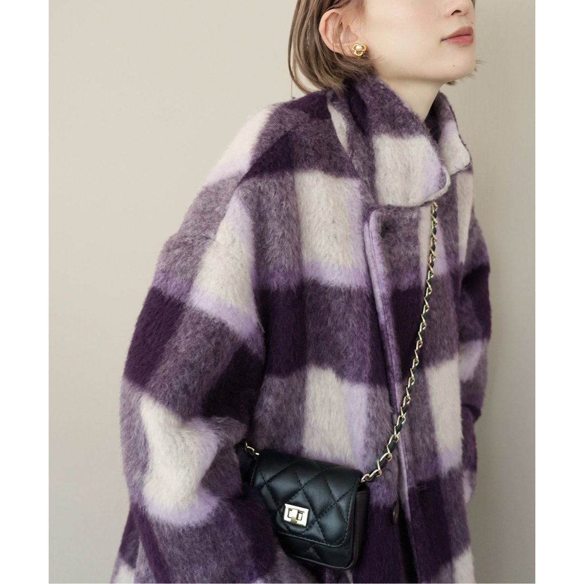 【美品】SLOBE citron.シャギーチェックショートコート グリーン 36 美品】SLOBE citron.シャギーチェックショートコート グリーン