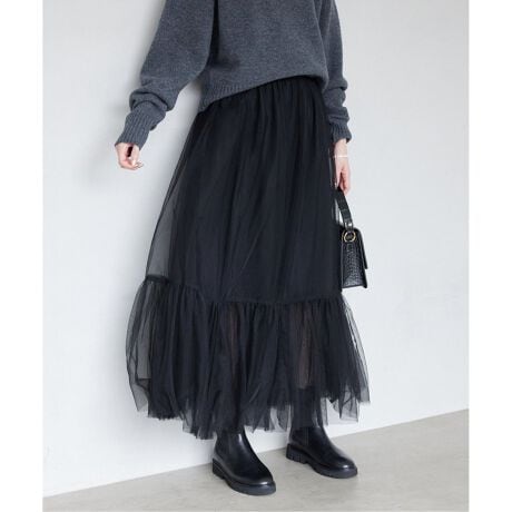 IENA イエナ 覚まし Pe/Coギンガムスカート 黒 34 