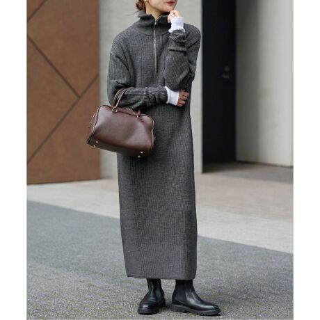 French wool畦ハーフジップニットワンピース | スローブ イエナ(SLOBE  