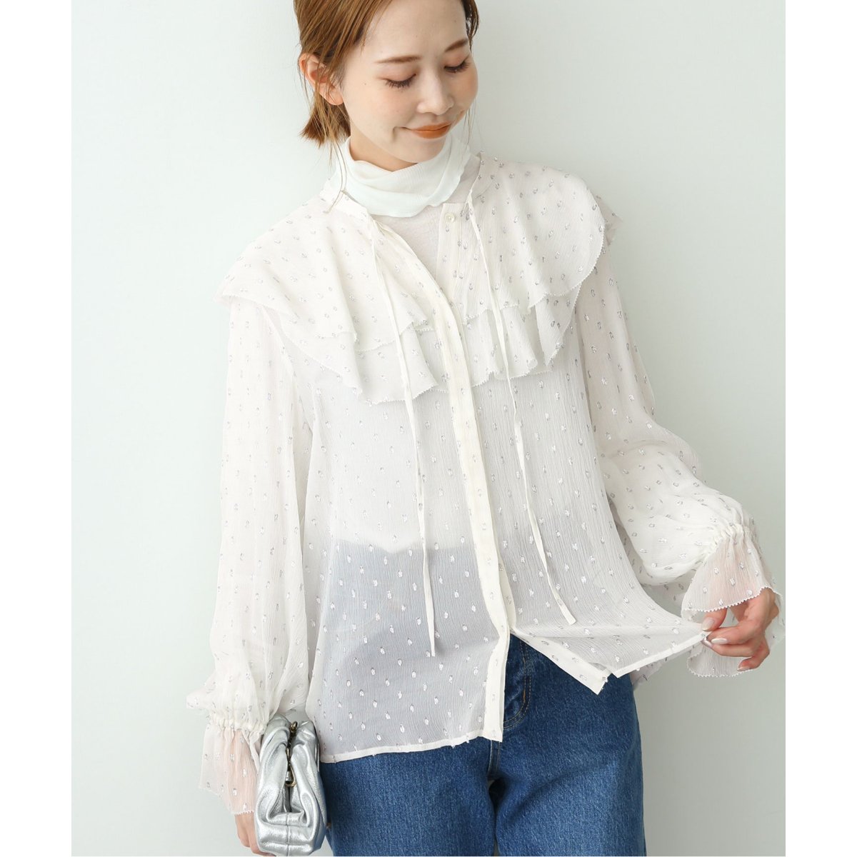 ラメジャガードラッフルカラーブラウス | スローブ イエナ(SLOBE IENA