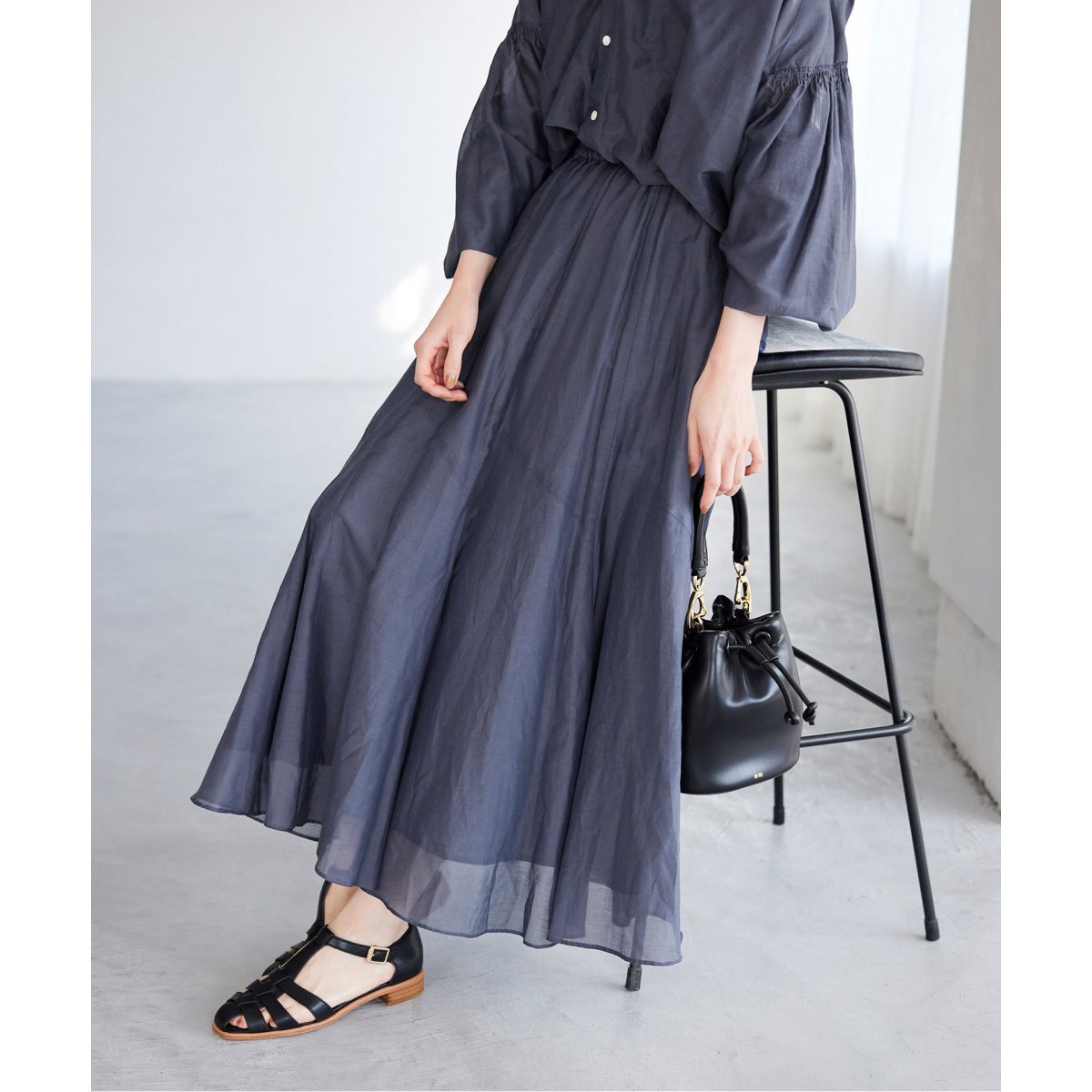 SLOBE IENA綿シルク切替ギャザースカート　新品未使用タグ付き SLOBE IENA（スローブイエナ）の「《追加》綿シルク切替ギャザー