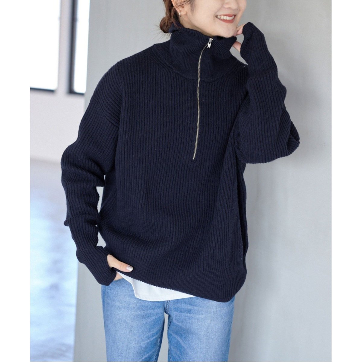 追加2》French wool畦ハーフジップニットプルオーバー | スローブ