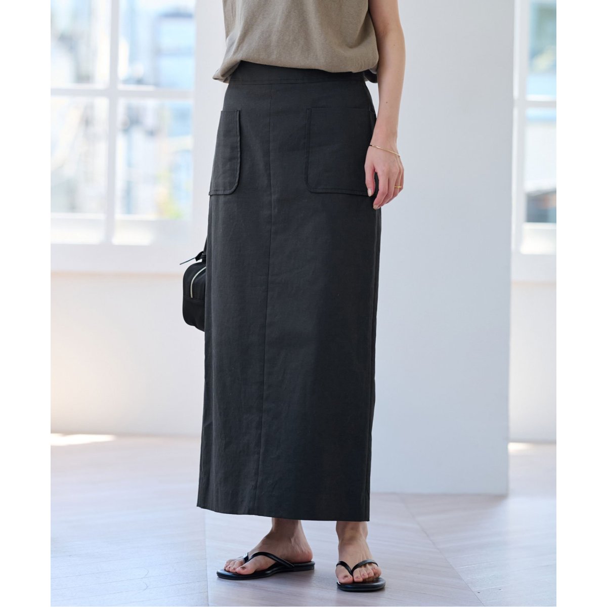 美品　スローブイエナ　フレンチリネンコットンスカート　38 ベージュ 美品 スローブイエナ フレンチリネンコットンスカート 38
