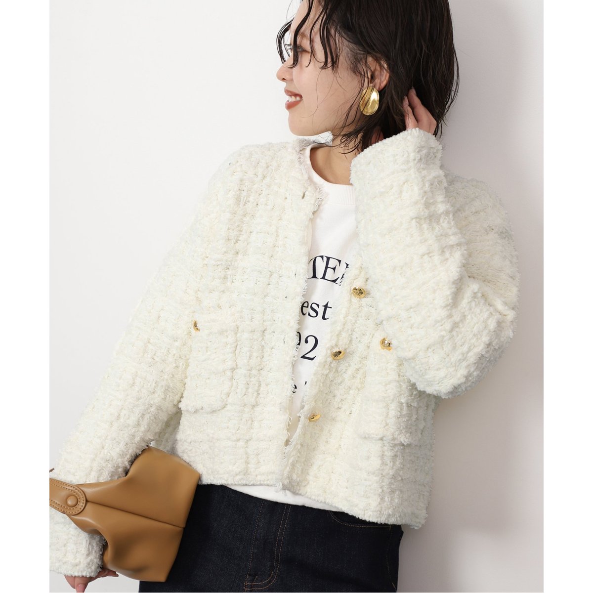 【美品】SLOBE IENA コットン混ツィードニットジャケット SLOBE IENA（スローブイエナ）の「コットン混ツィードニット