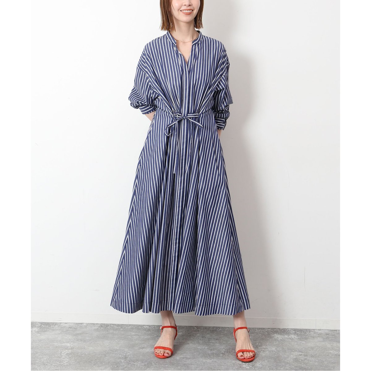 美品　IENA ストライプフラワースキッパーシャツワンピース　38 セール】ストライプフラワースキッパーシャツワンピース