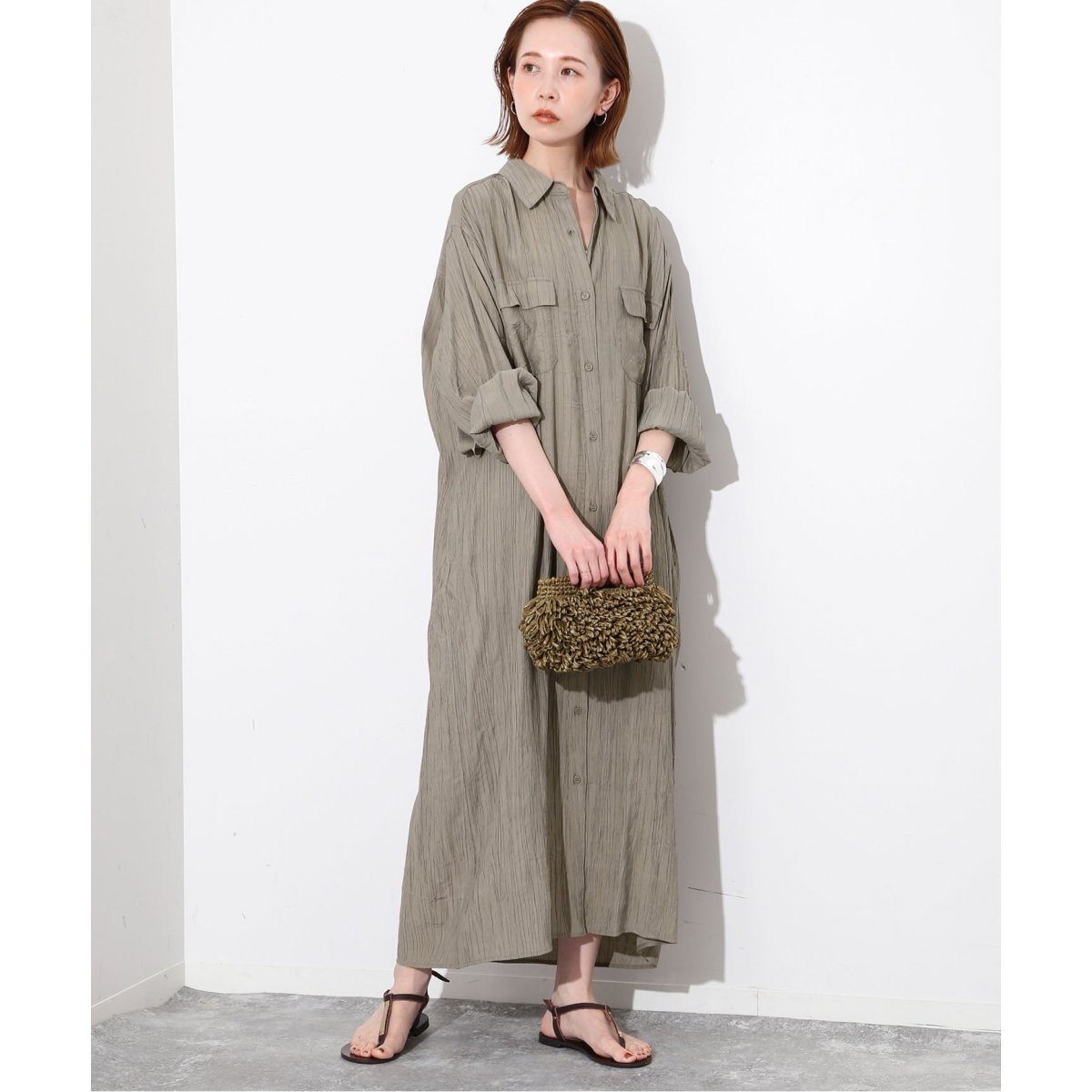 【新品】スローブイエナ 24SS☆ヨウリュウパッチシャツワンピース 36 カーキ 新品】スローブイエナ 24SS☆ヨウリュウパッチシャツワンピース