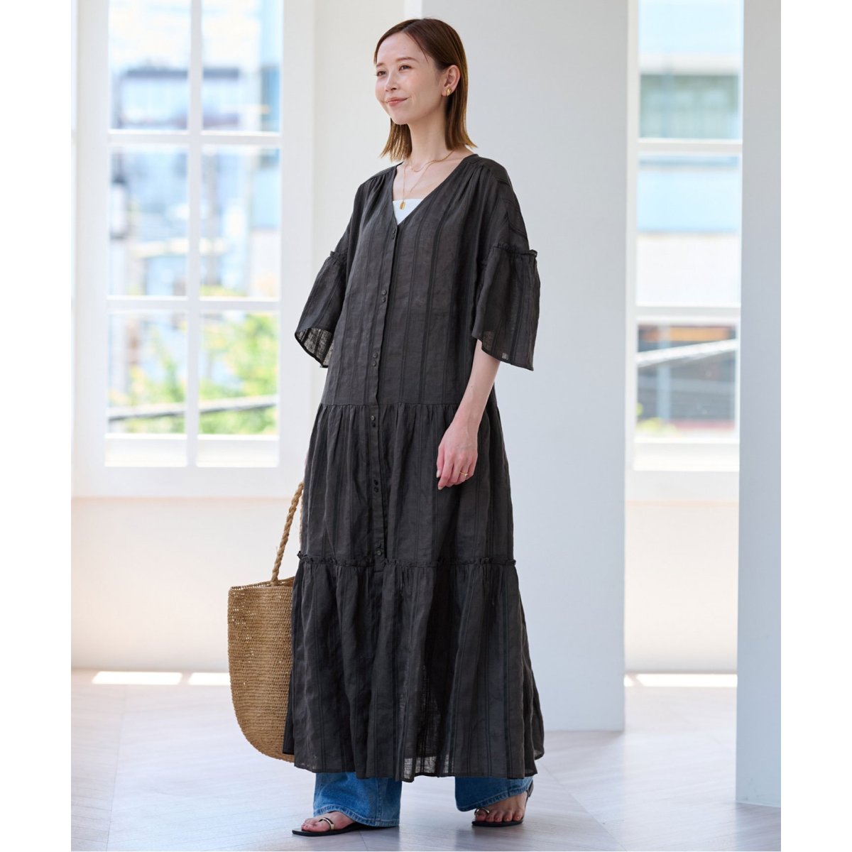 イエナコットンボイルフレアスリーブワンピース コットンボイルフレア