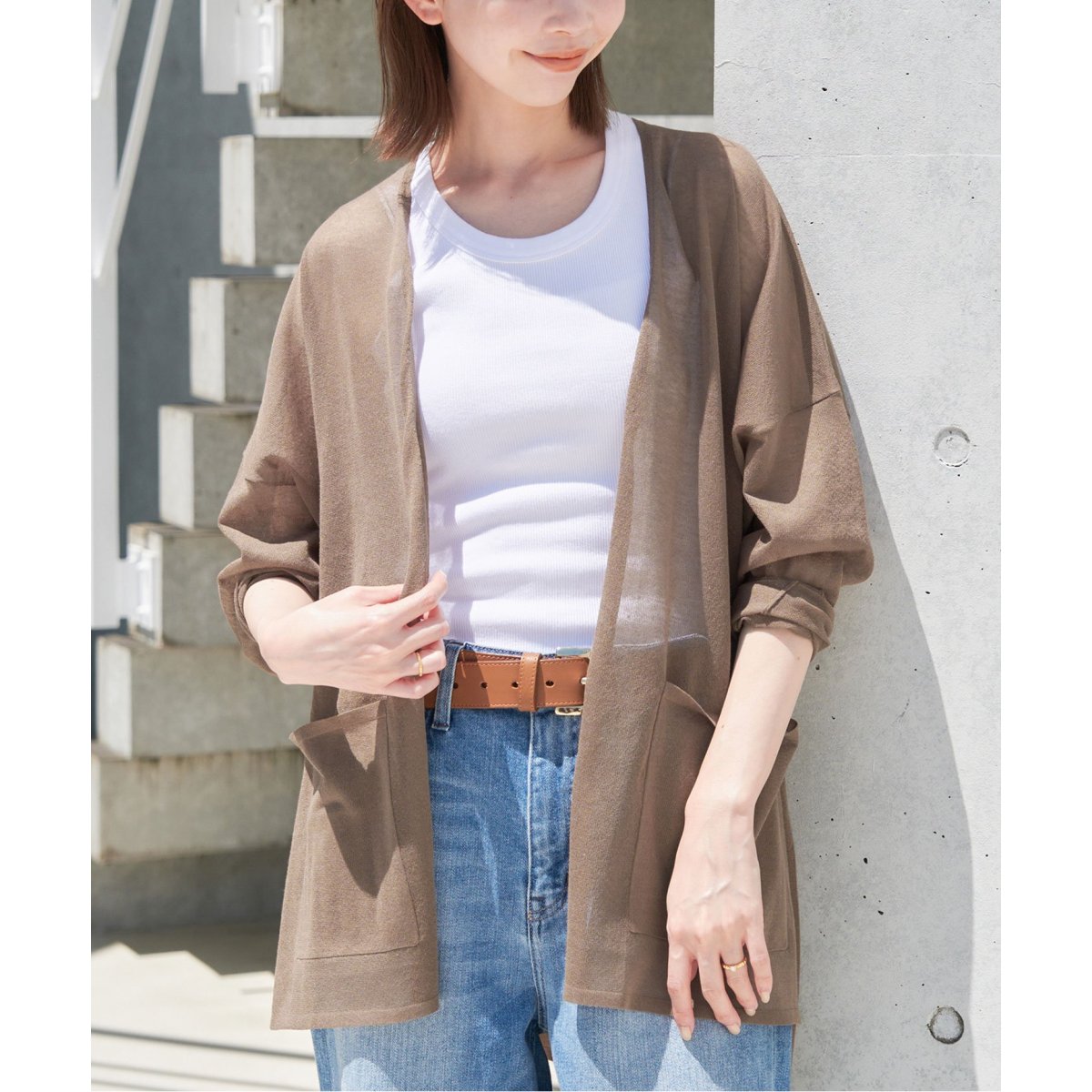 新品SLOBE IENAビスコースリネンボタンレスカーディガン スローブイエナ SLOBE IENA - SLOBE IENAビスコースリネンボタンレス