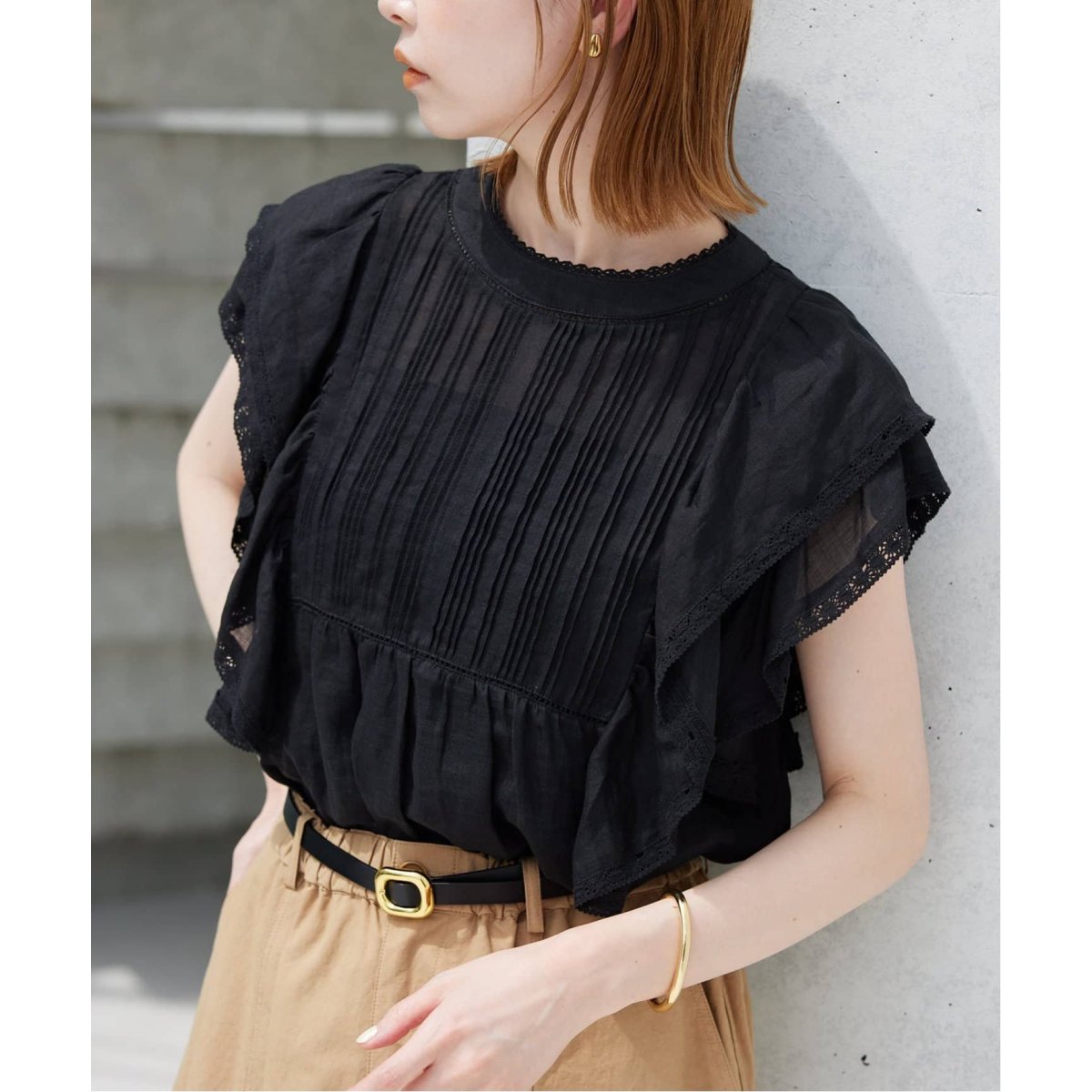 SLOBE IENA 24SS ラミーフリルピンタックブラウス ブラック F SLOBE IENA 24SS ラミーフリルピンタックブラウス ブラック F SLOBE