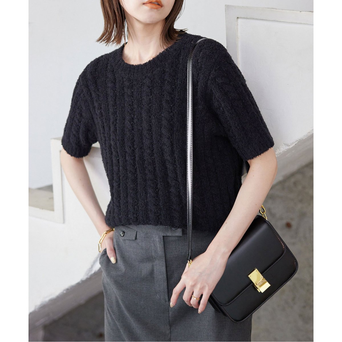 【美品】スローブイエナ シャギーコットンケーブルニット 24年モデル 美品】スローブイエナ シャギーコットンケーブルニット 24年