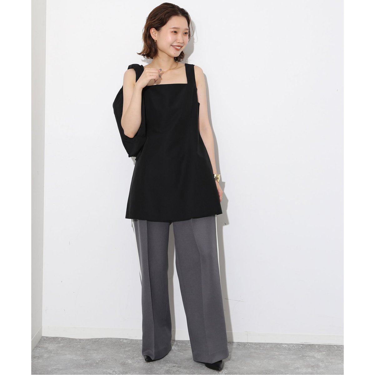 SLOBE IENA / 新品・未使用 グログランスクエアチュニック ブラック ce016-86274-01b.jpg?basethum=225