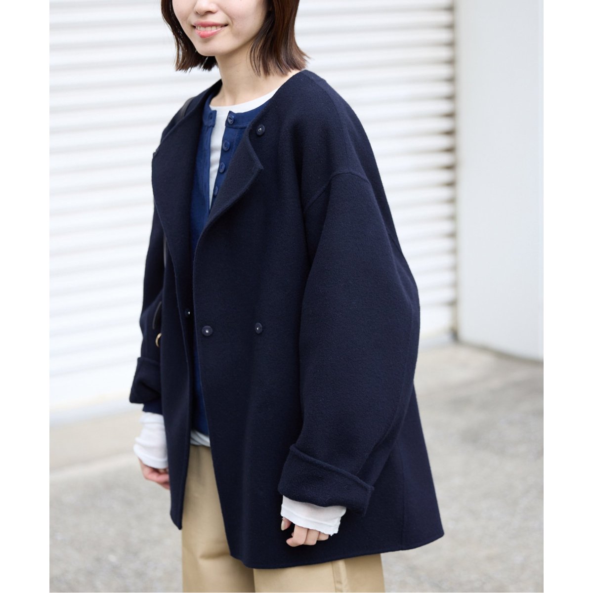 souple woolダブルフェイスノーカラーコート | スローブ イエナ
