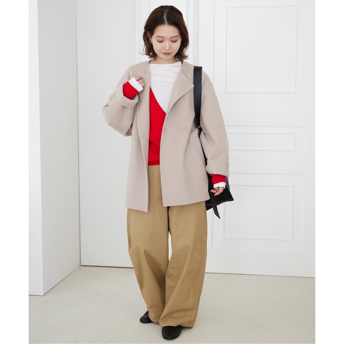 souple woolダブルフェイスノーカラーコート | スローブ イエナ