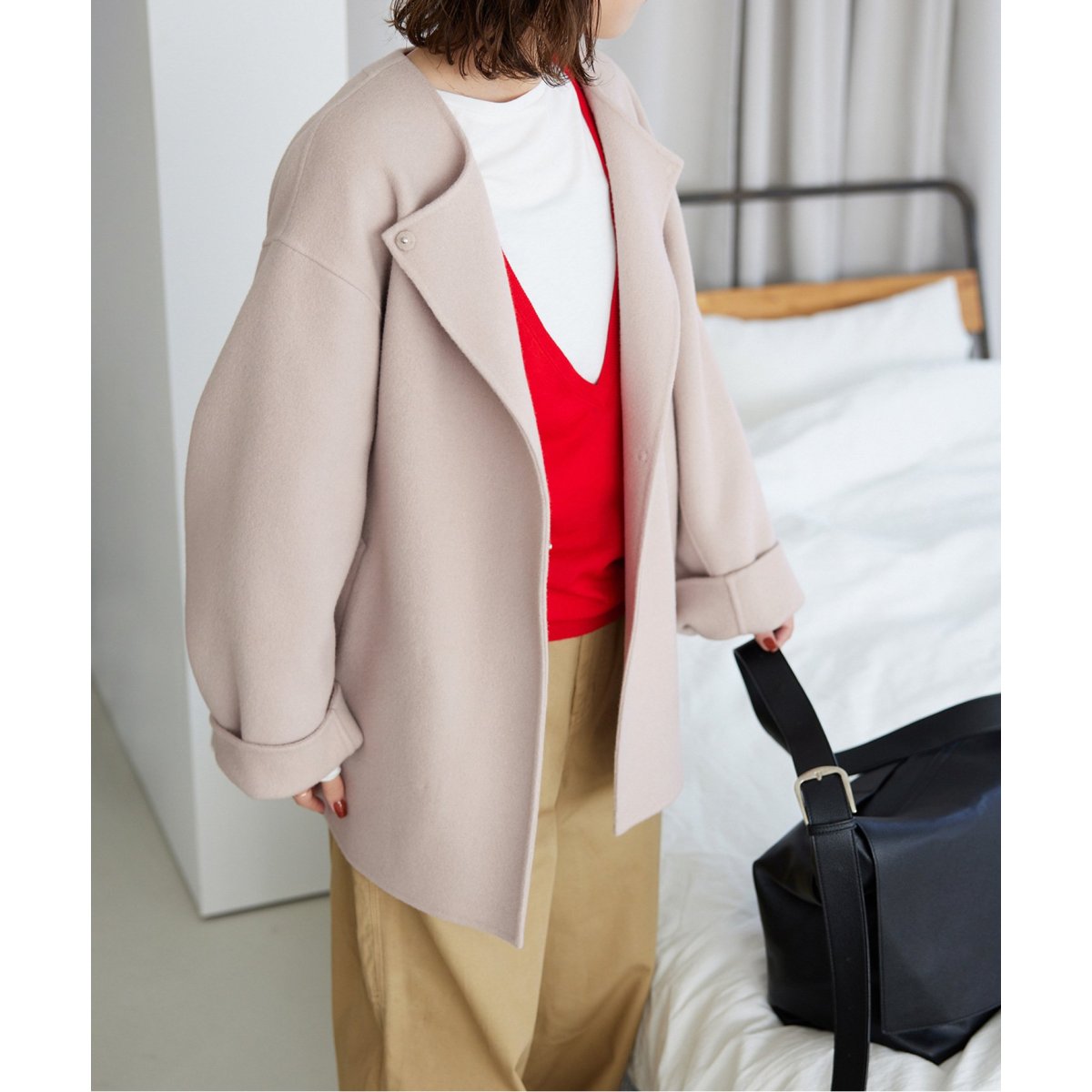 souple woolダブルフェイスノーカラーコート | スローブ イエナ(SLOBE