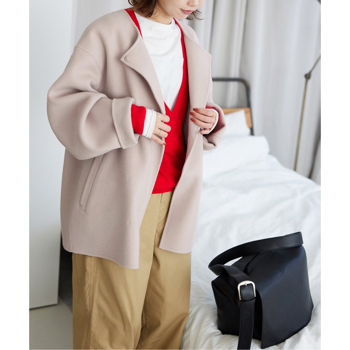 souple woolダブルフェイスノーカラーコート | スローブ イエナ(SLOBE