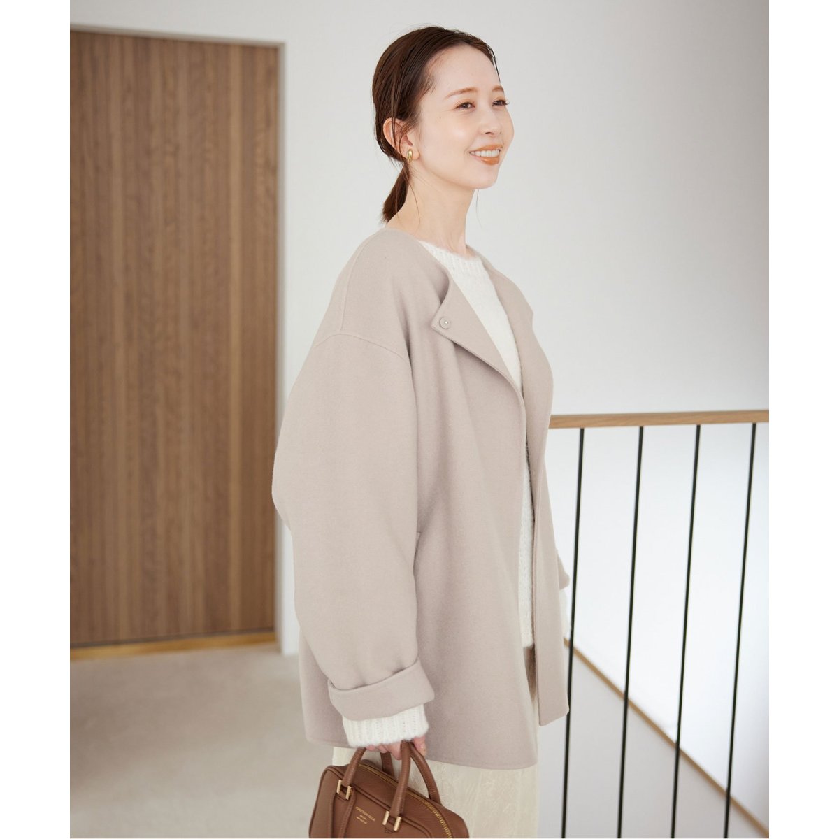 souple woolダブルフェイスノーカラーコート | スローブ イエナ(SLOBE