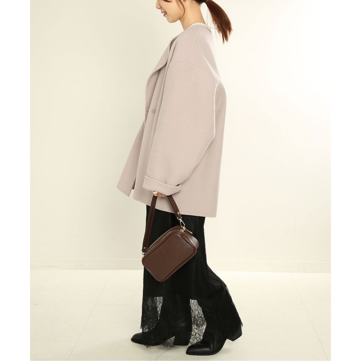 souple woolダブルフェイスノーカラーコート | スローブ イエナ(SLOBE