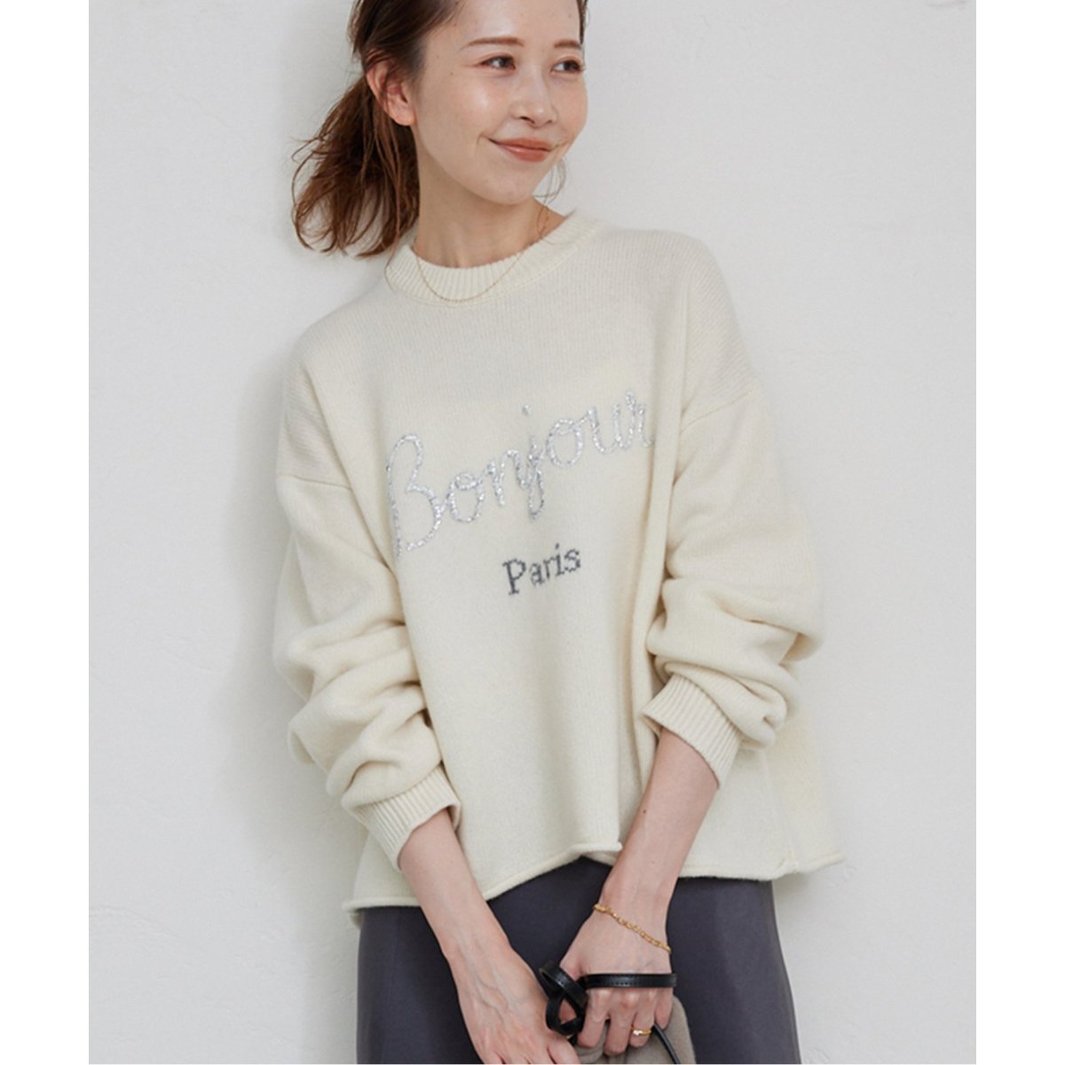 【美品】スローブイエナ/Bonjour paris ロゴニット Bonjour paris ロゴニット | スローブ イエナ(SLOBE IENA