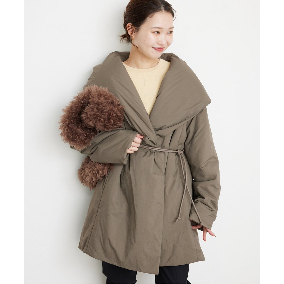 24AW✨　スローブイエナ フード中綿コート 軽量 ベルト Aライン　グレー スローブイエナ フード中綿コート 軽量 ベルト Aライン カーキ - メルカリ