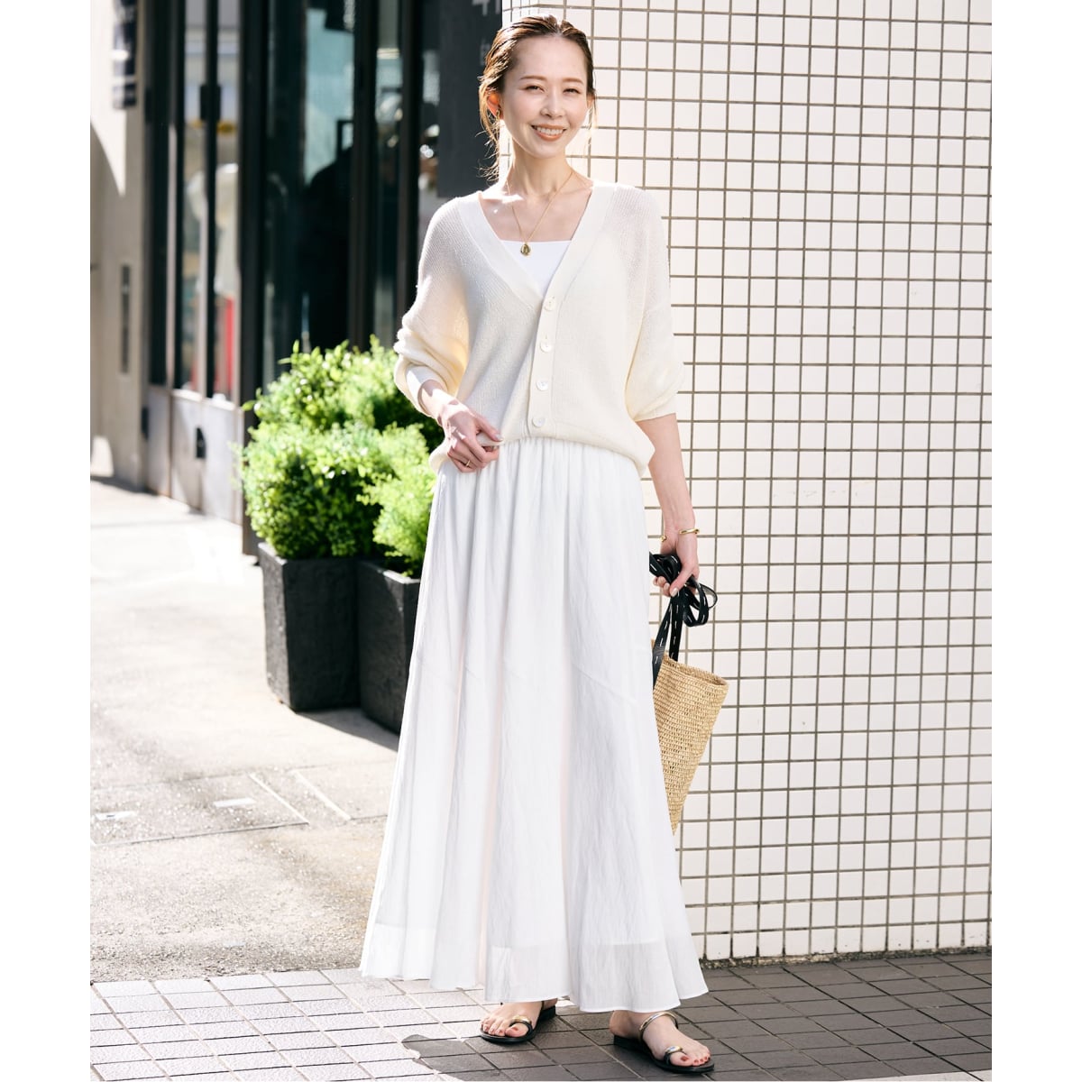 スローブイエナ　PEボイル切替ギャザースカート　　　　白　今季完売品⭐︎ スローブ イエナ SLOBE IENA 《追加》PEボイル切替ギャザー