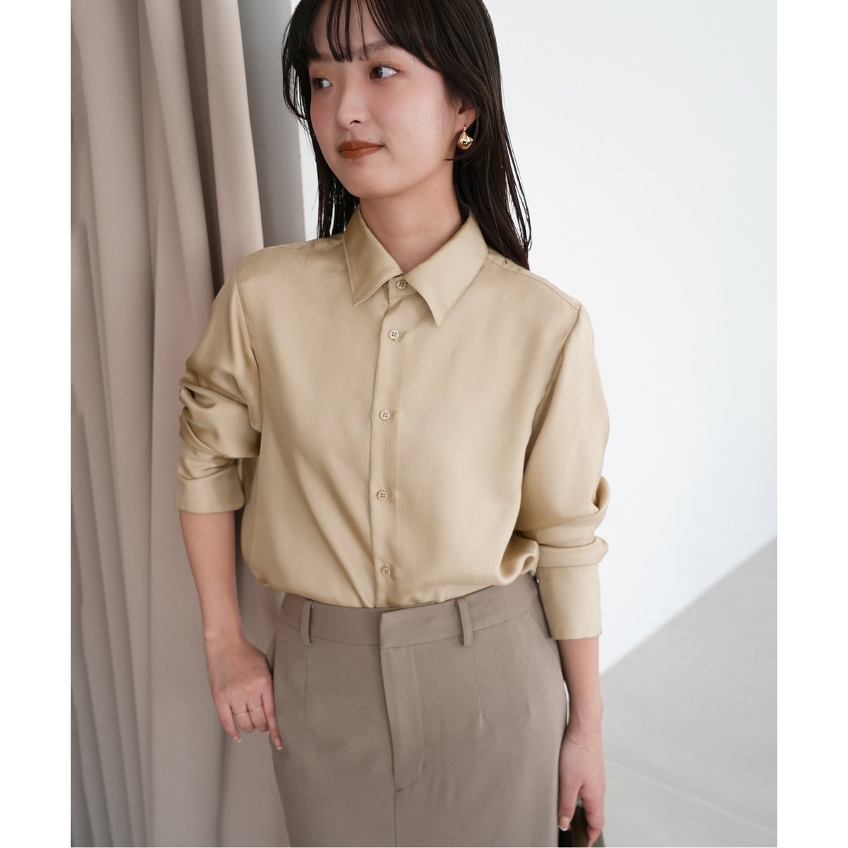 SLOBE IENA スローブイエナ AYUPIYOサテンシャツ ブラウン WEB/一部店舗限定》AYUPIYOサテンシャツ | スローブ イエナ(SLOBE IENA