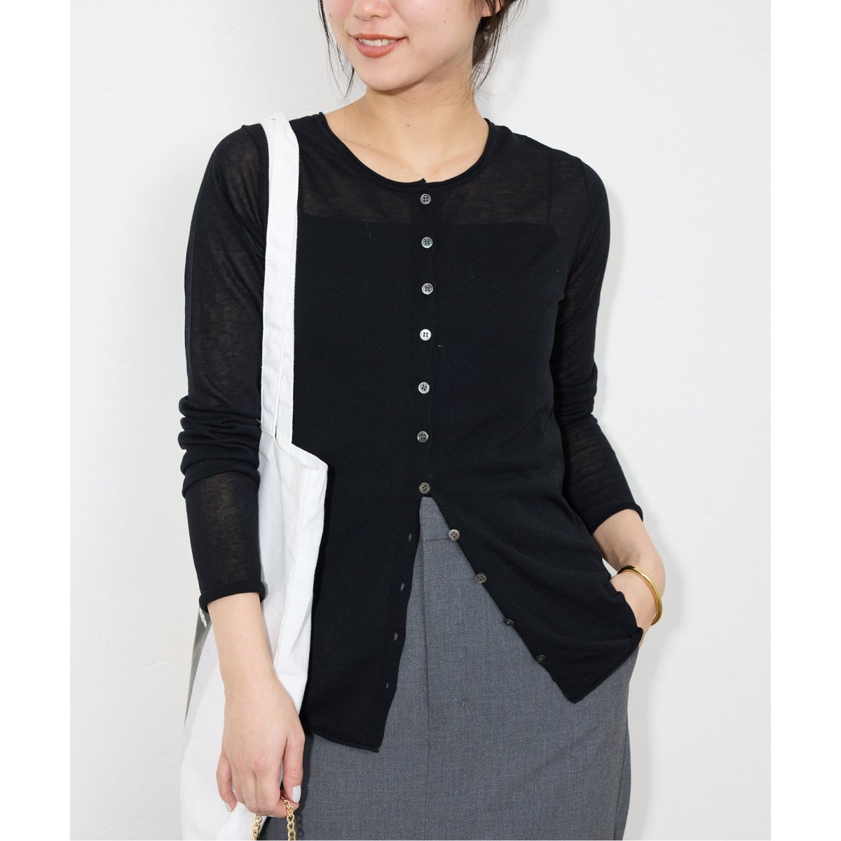 SLOBE IENA コットンシルク2wayカーディガン　ブラック コットンシルク2wayカーディガン | スローブ イエナ(SLOBE IENA