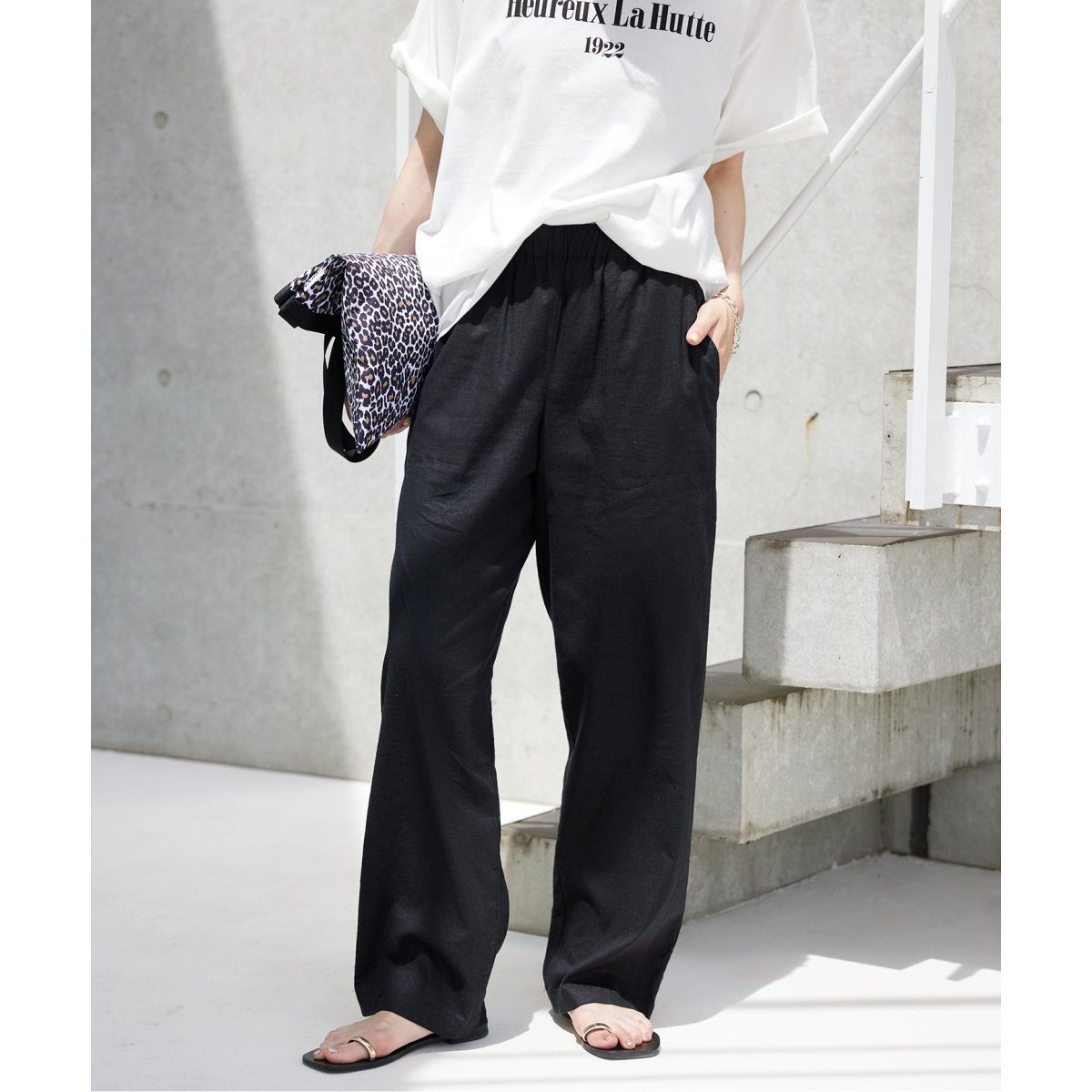 イエナ リネンワイドイージーパンツ ブラック リネンレーヨンイージーパンツ（その他パンツ）｜IENA（イエナ