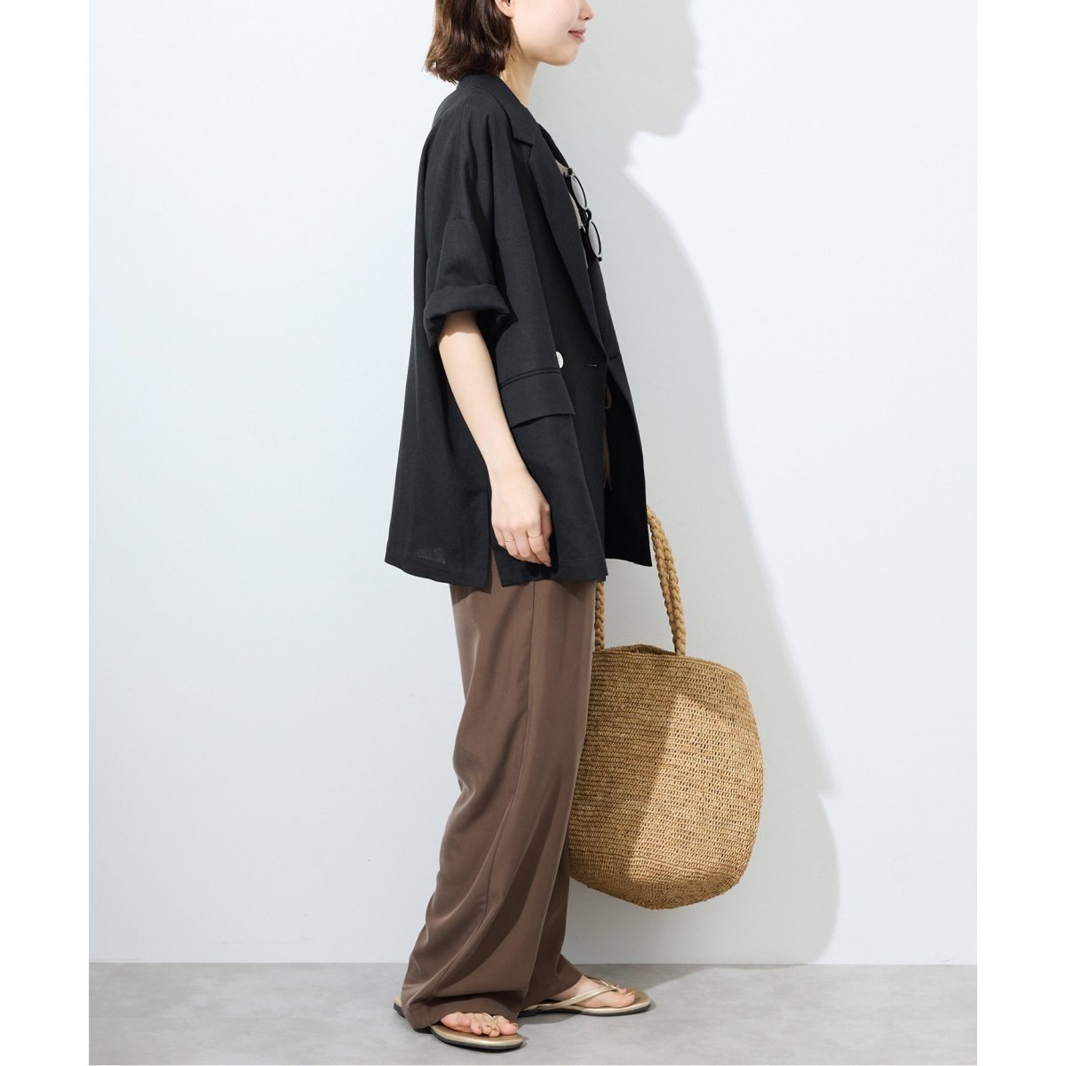 新品未使用　スローブイエナ　麻　リネンレーヨンハーフスリーブジャケット セール】シアーハーフスリーブジャケット（その他アウター