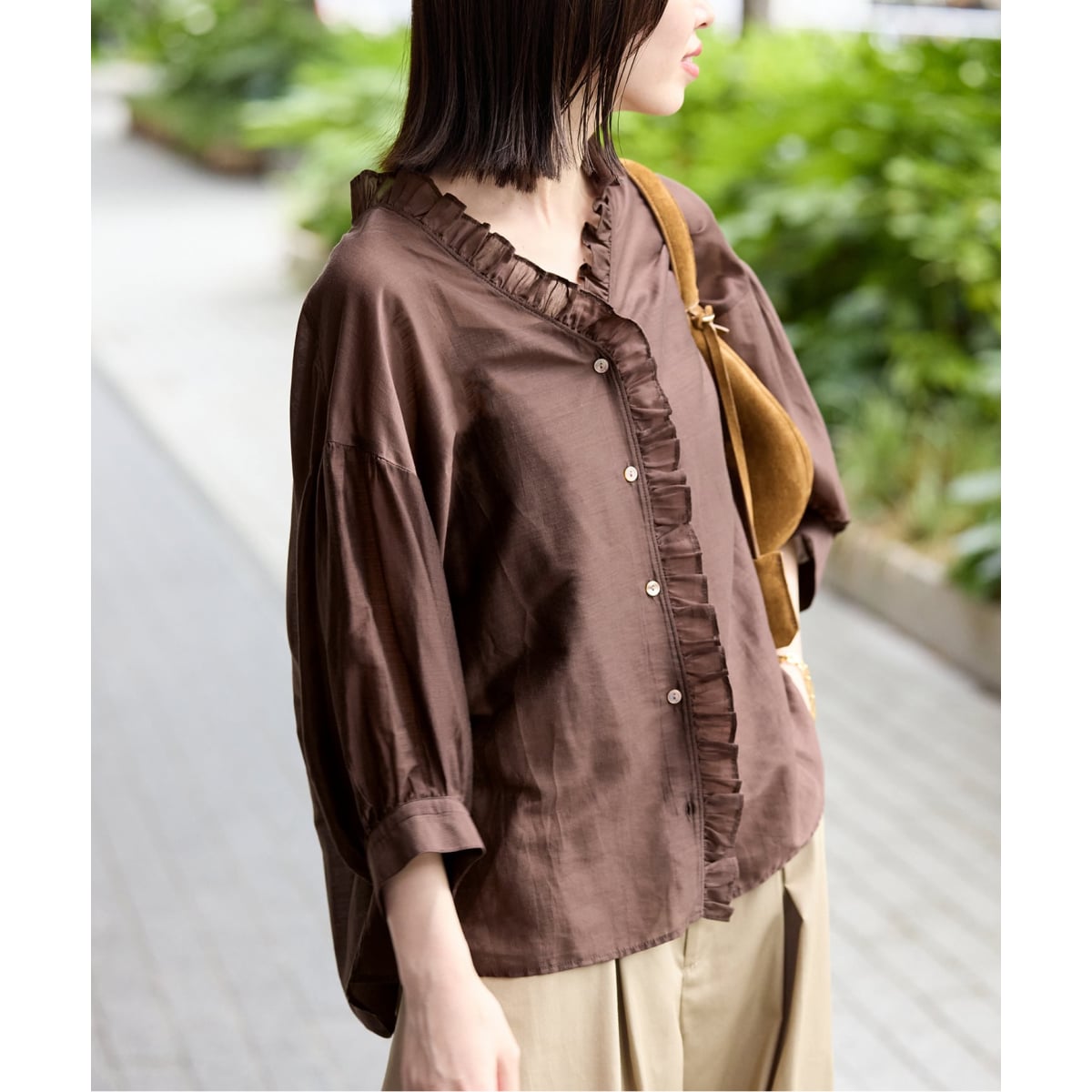 URBAN RESEARCH ROSSO / アーバンリサーチ ロッソ フリルデザイン5分袖シャツブラウス アーバンリサーチ ロッソ URBAN RESEARCH ROSSO フリルデザイン5