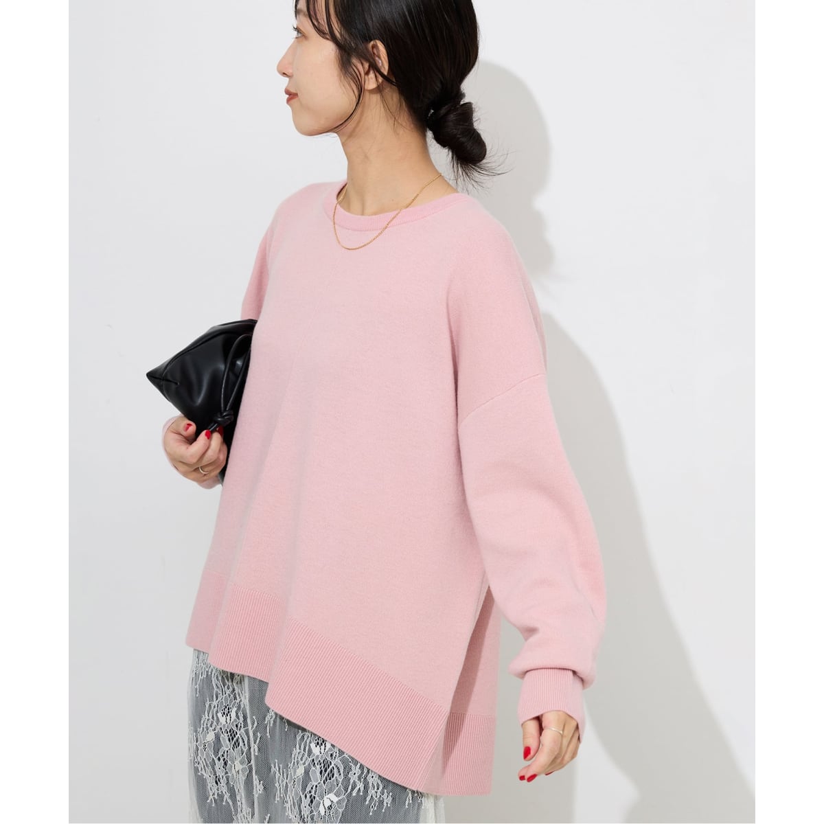 SLOBE IENA ファインウール Vネックプルオーバーニット ピンク 日本製 追加》フォックスカシミヤプルオーバー（ニット／セーター