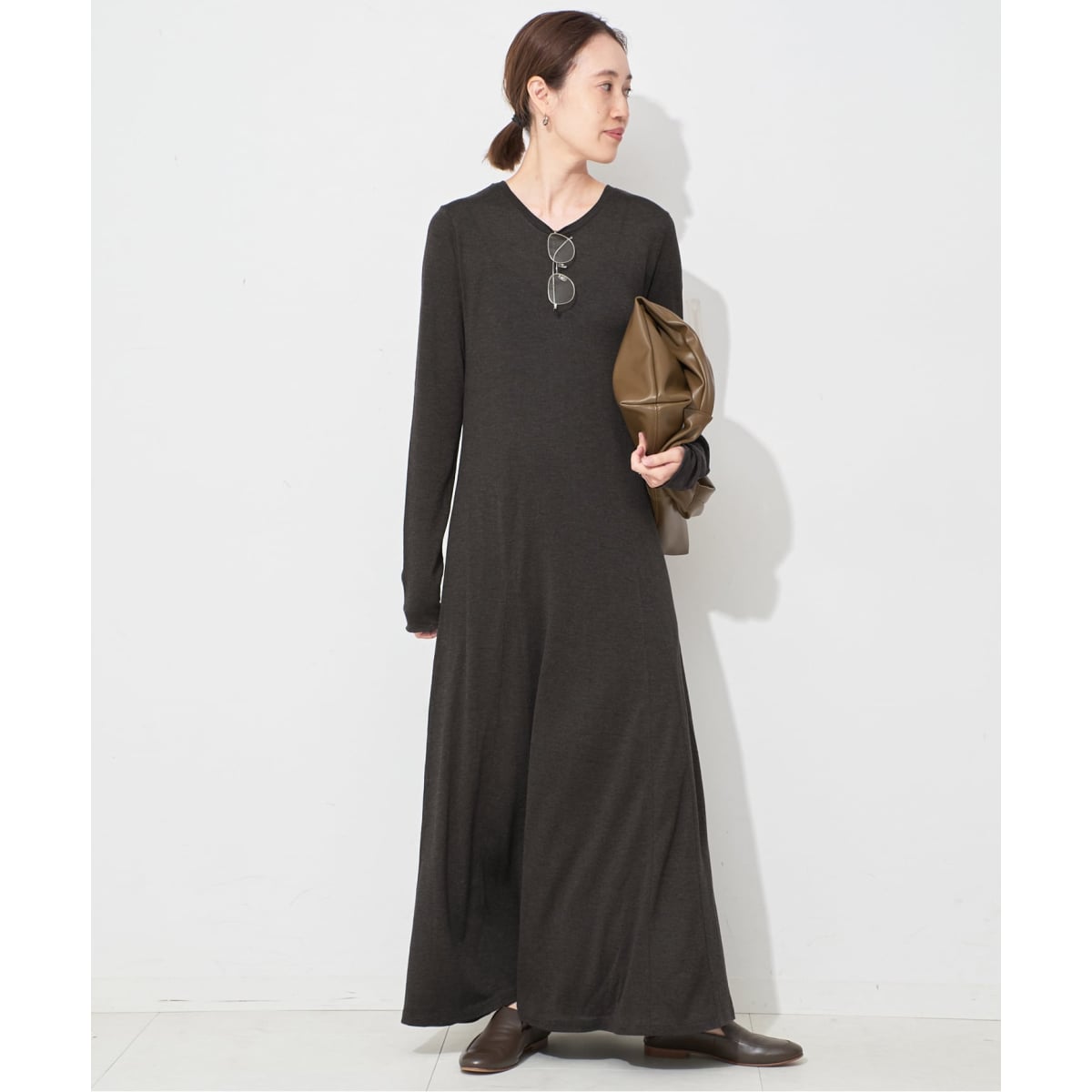 ウール混ジャージーフレアワンピース　グレー　スローブイエナ SLOBE IENA（スローブイエナ） ワンピース ウール混ジャージーフレア