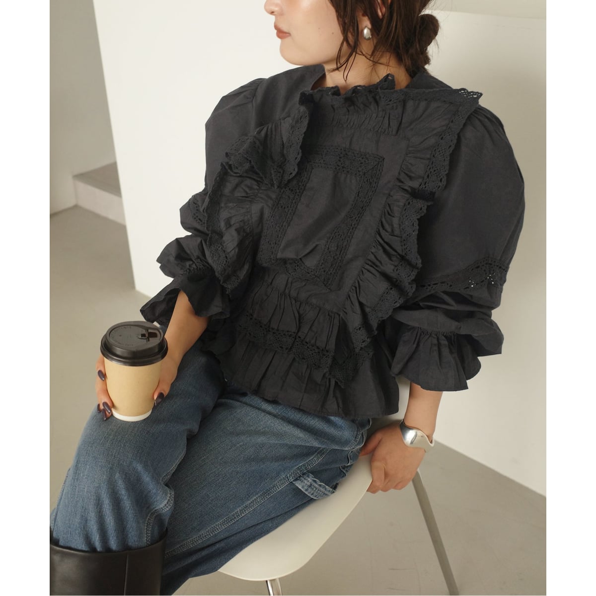ヌキテパ COTTON POPLIN WAVE BLOUSE ネイビー 定価3万 新品未使用品ヌキテパ COTTON POPLIN WAVE BLOUSE
