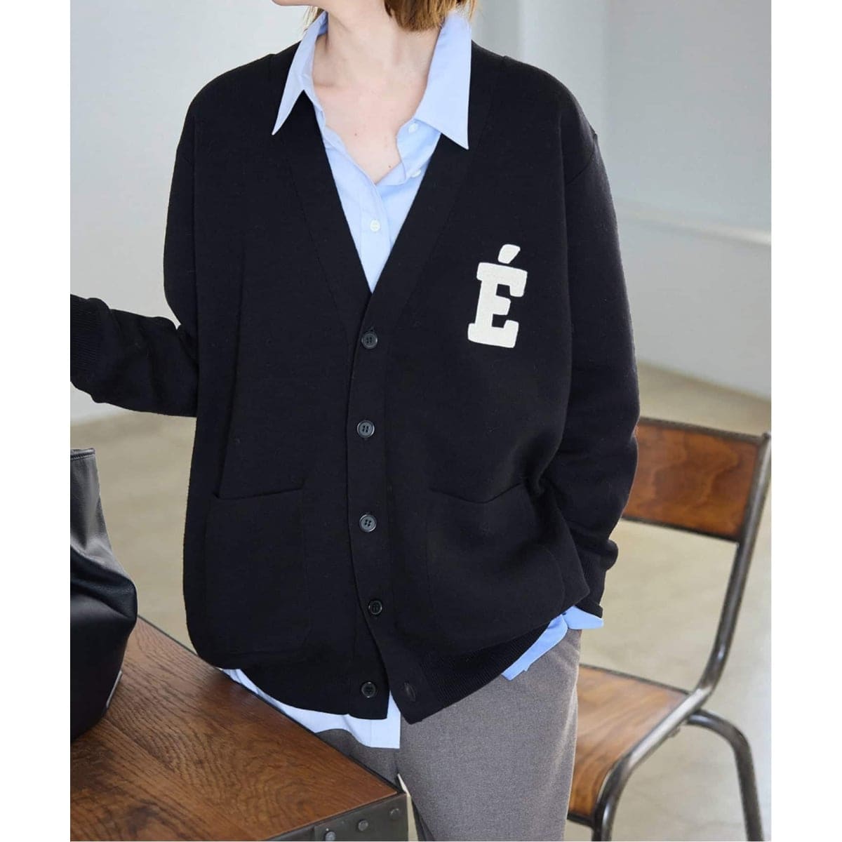 SLOBE IENA コットンシルク2wayカーディガン ブラック コットンシルク