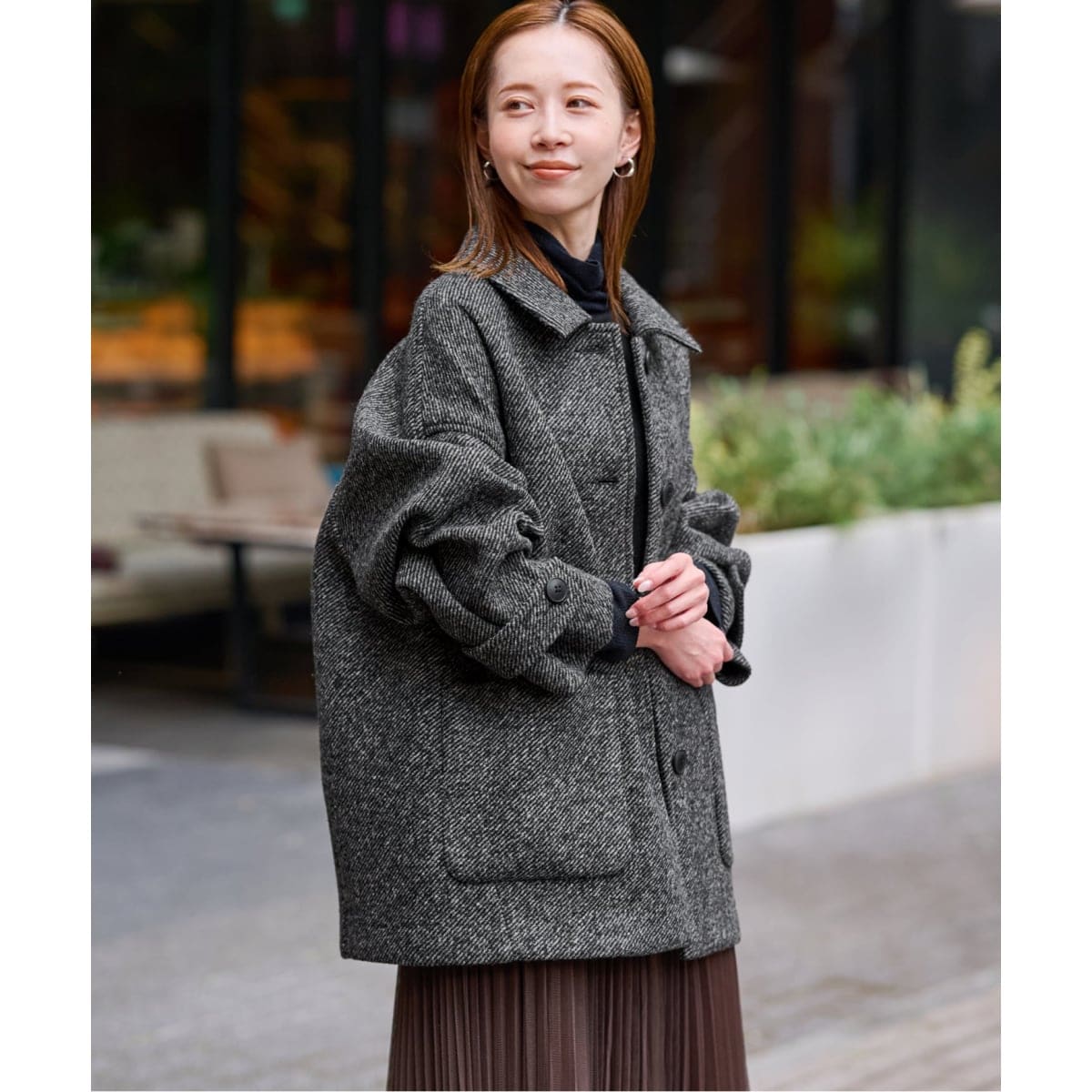 ツイードボンディングステンカラーショートコート | スローブ イエナ