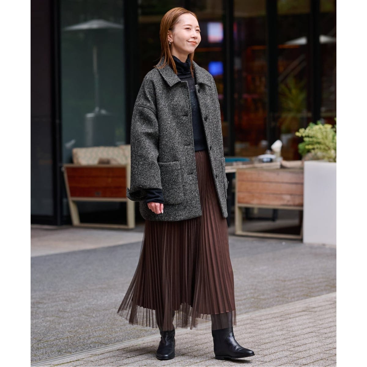 ツイードボンディングステンカラーショートコート | スローブ イエナ