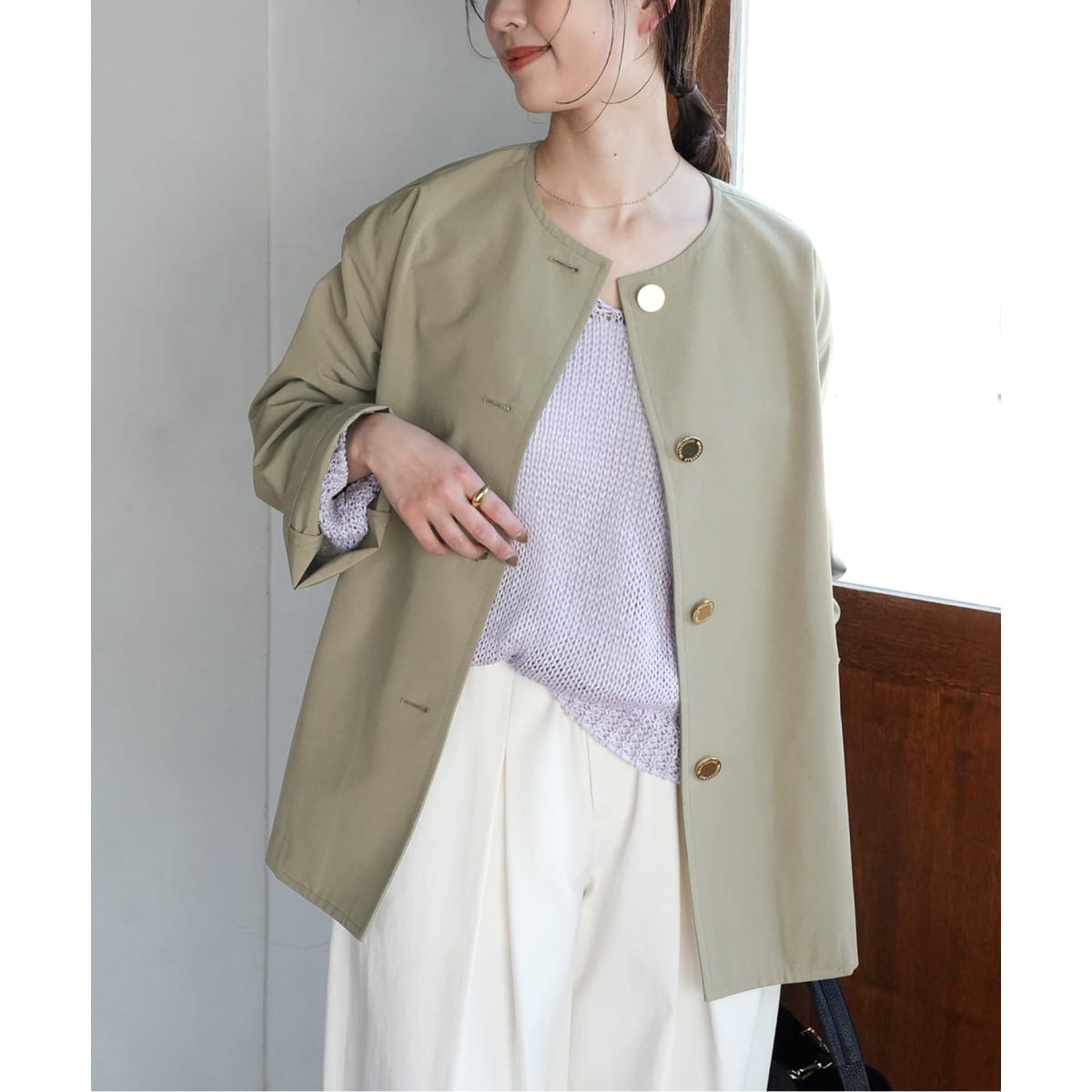 ウールダブルモッサ ノーカラーショートコート | スローブ イエナ