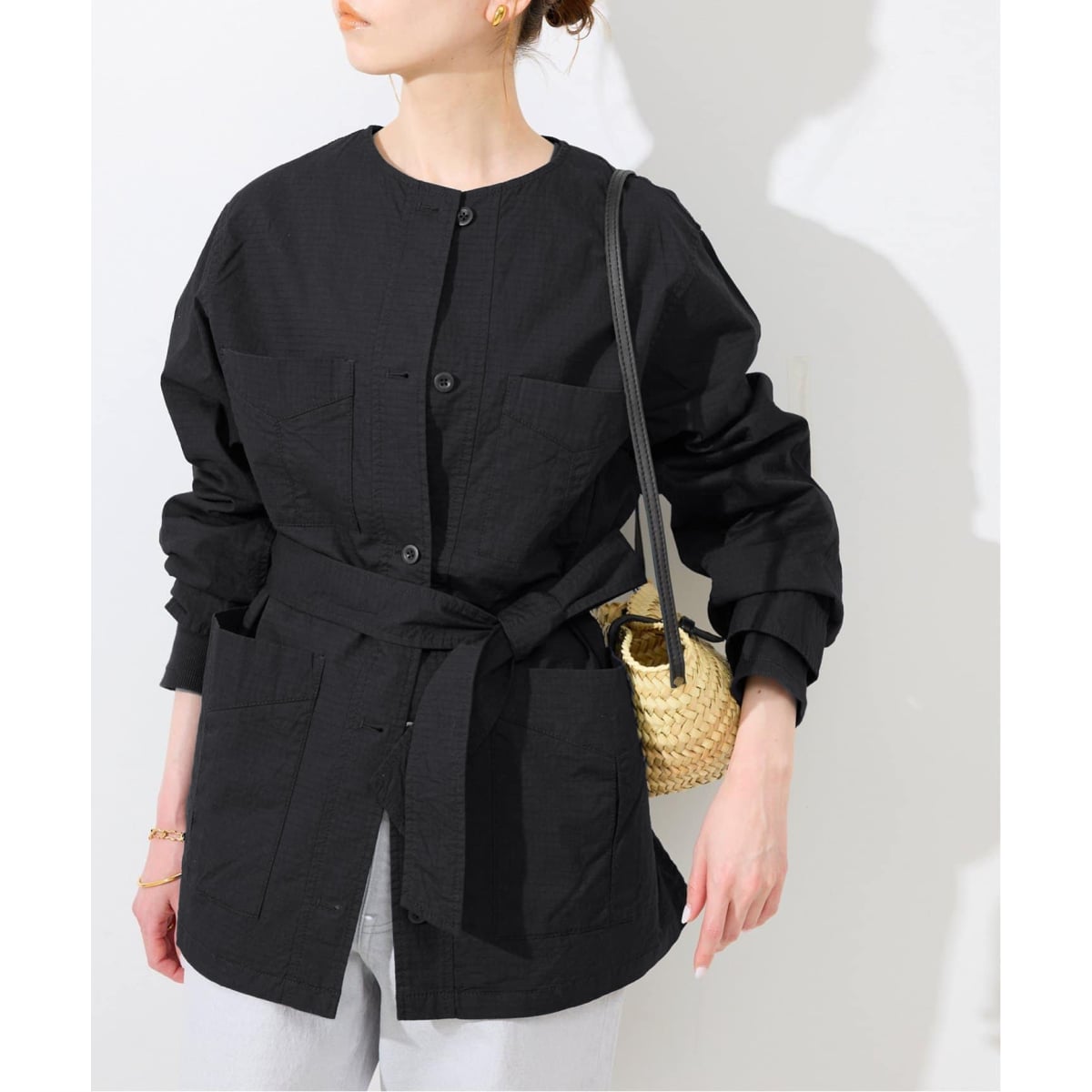 専用スローブIENA 完売品　ノーカラーサファリブルゾン スローブ イエナ SLOBE IENA 《》ノーカラーサファリブルゾン （カーキ